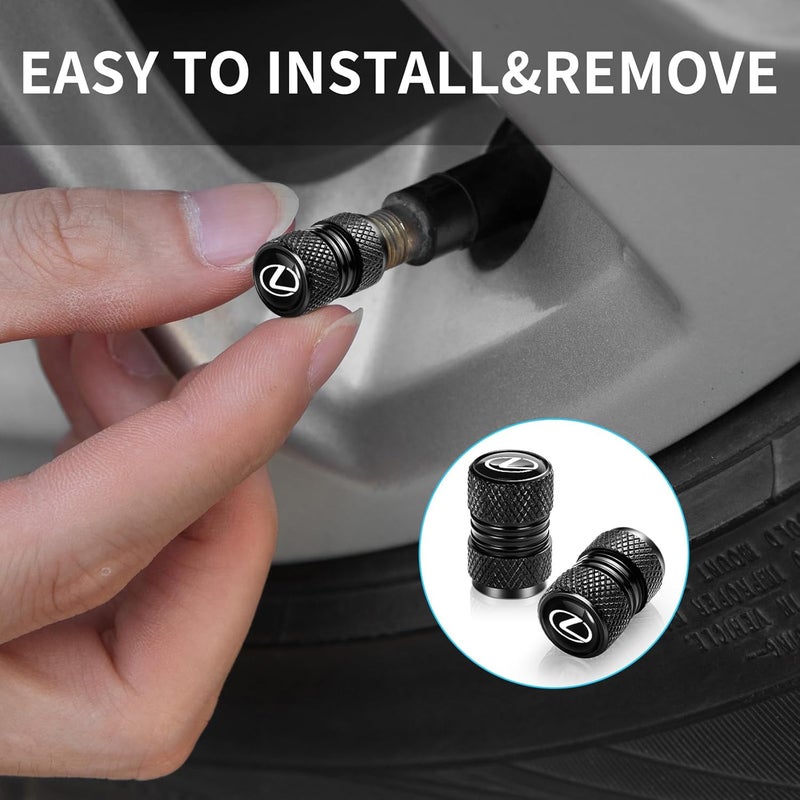 XIGRALUCK Tire Valve Stem Cap for Lexus Metal Tire Stem Cover with Belt O-Ring Air caps Sports Accessories 4 Pieces (Black) - Image 2